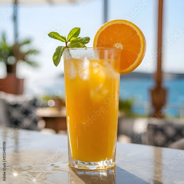 Fototapeta Orange juice with ice in the summer