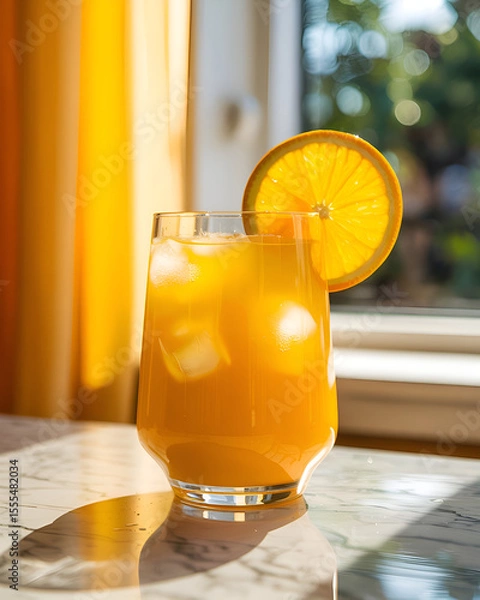 Fototapeta Orange juice with ice in the summer