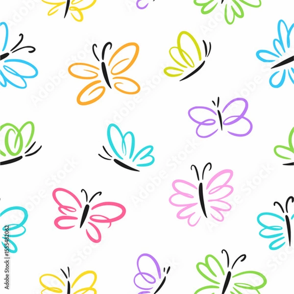 Fototapeta Vector seamless pattern of butterflies hand drawn in doodle style