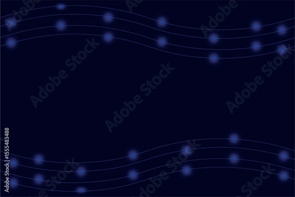 Obraz Dark Blue Abstract Background with Glowing Wave Lines and Dots