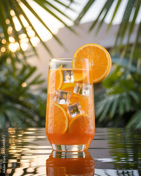 Fototapeta Orange juice with ice in the summer
