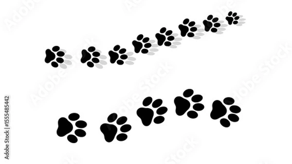 Fototapeta Paw prints in varying shades of black white and gray on a light background