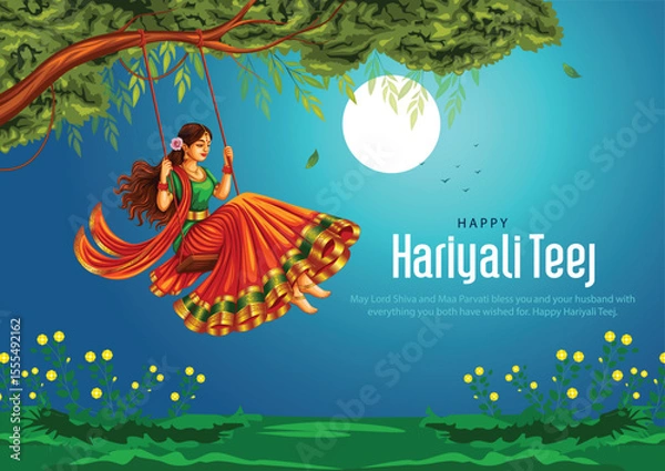 Fototapeta indian festival Happy Haryali Teej and Hartalika Teej. abstract vector illustration design