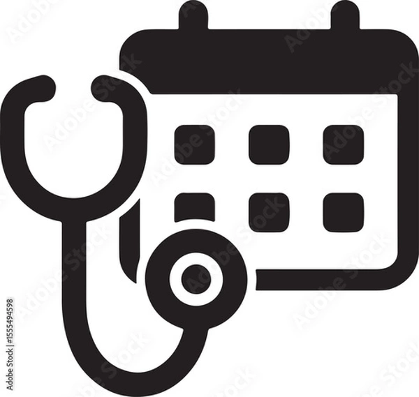 Fototapeta Silhouette vector of stethoscope and calendar representing medical appointment or health check schedule. EPS format.