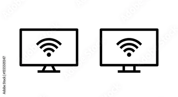 Fototapeta WIFI signal on computer screen icon set in line style. Desktop PC monitor with wireless network symbol