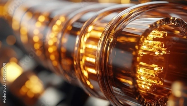 Fototapeta Golden tubes, glowing, technology, futuristic.  Possible use  background