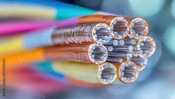 Fototapeta Close-up colorful wires cables connection workshop. Stock photo