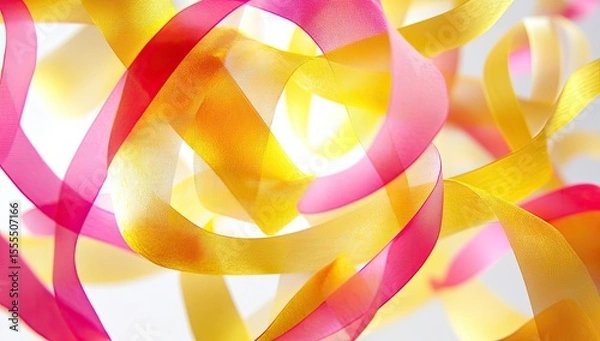 Fototapeta Colorful ribbons swirling, light background, party decor
