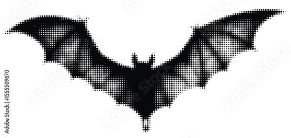 Obraz Flying mouse with extended wings, half tone icon design. Bats silhouette on white background. Vector illustration