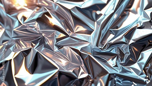Fototapeta High Contrast Crumpled Aluminum Foil Texture, Abstract Metallic