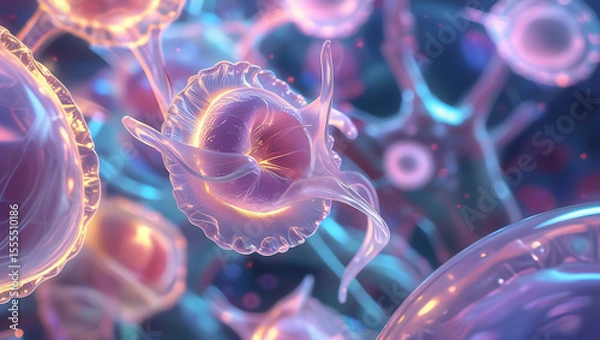 Fototapeta Ultramacro View of Abstract Microscopic Organisms, Cellular Biology