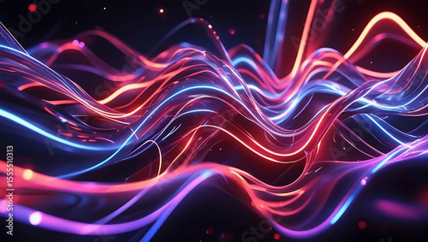 Fototapeta Luminous Neon Sound Waves, Abstract Digital Music Background
