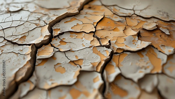 Fototapeta Macro Closeup of Weathered Cracked Paint, Grunge Texture