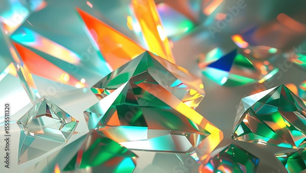 Fototapeta Abstract Refracted Light Through Clear Crystals, Prismatic Glow