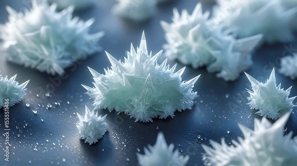 Fototapeta Growing Clear Crystals on Dark Surface, Abstract Formation