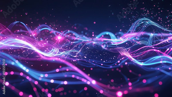 Fototapeta Vibrant Luminescent Lines and Particles, Abstract Data Flow