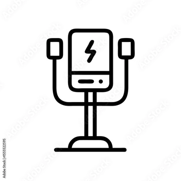 Fototapeta Electric vehicle charging station with lightning indication. Alternative energy concept. Vector icon in line style for web design