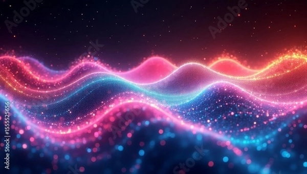 Fototapeta Pink Blue and Orange Particle Wave Abstract Background