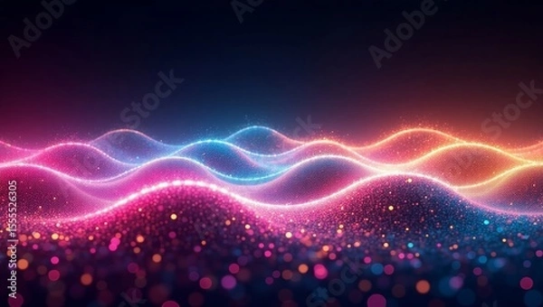 Fototapeta Pink Blue Orange Glowing Particle Waves Abstract Background