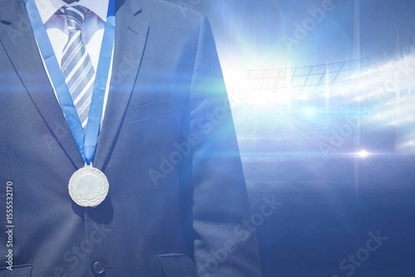 Obraz Midsection of businessman wearing medal