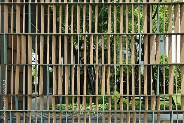 Fototapeta Vertical timber louvers fence pattern background