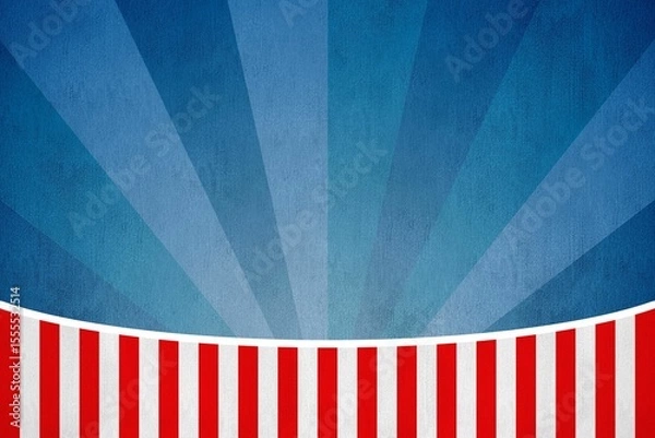 Fototapeta Flat vector design showing textured radial blue rays fanning out over curved red white stripe band