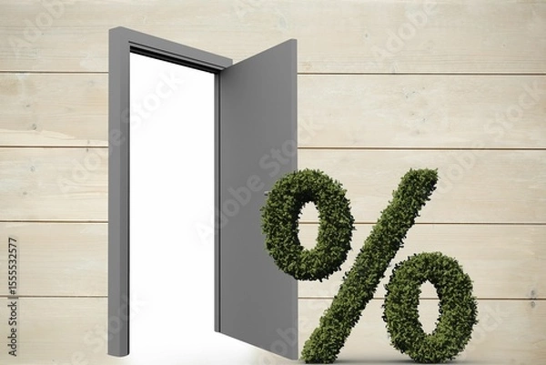 Obraz Percentage symbol of topiary by open door