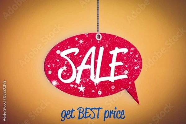 Fototapeta Flat design is featuring red SALE bubble on chain against orange gradient with tagline, copy space