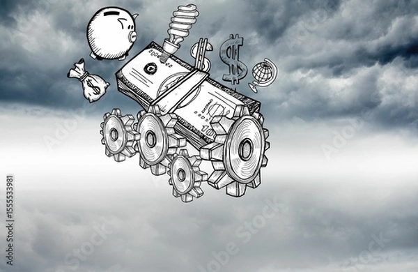 Obraz Illustration of gears and money