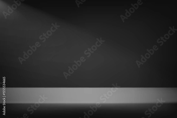 Fototapeta Empty Black studio room background. Empty Room Studio with table. Space for selling products, backdrop, wallpaper, background, text. Gradient table. Vector illustration.