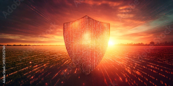 Obraz Digital Shield with Data Protection Concept, Cybersecurity Shield with Data Flow and Protection, 3D Digital Shield with Protection and Security Elements


