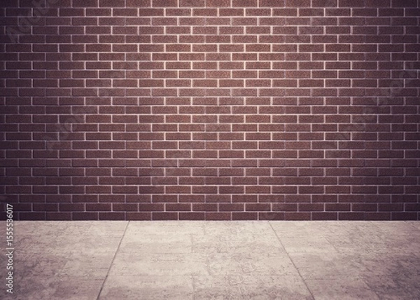 Obraz Maroon brick wall and gray tiled floor are being shown in flat design studio scene