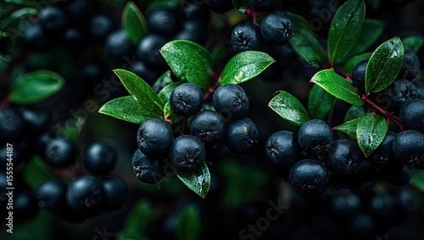 Fototapeta Close-up of dark berries on a bush