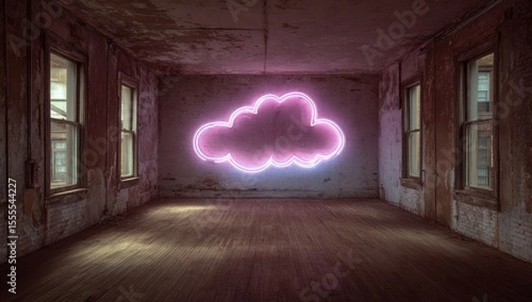 Fototapeta Empty room, neon cloud