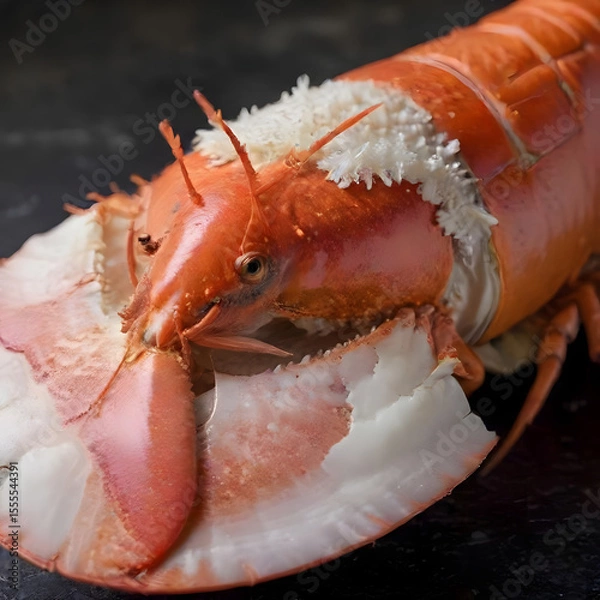 Fototapeta Red Lobster's Delight: A close-up shot showcases a vibrant red lobster, freshly prepared and ready to be enjoyed. Focus on exquisite seafood experience, highlighting its appeal.