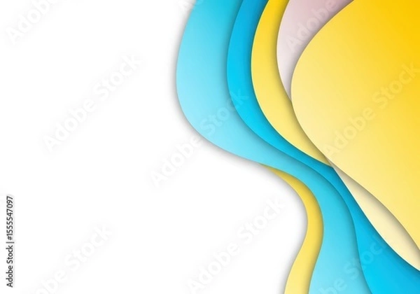 Fototapeta Abstract background with blue yellow and white curved paper layers