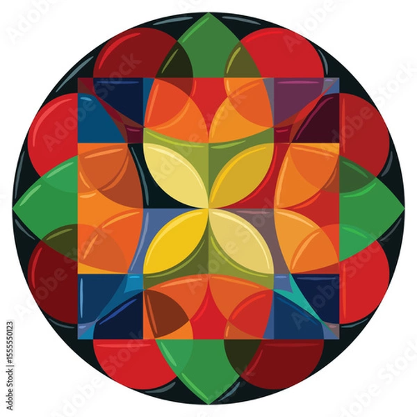 Obraz Mexican talavera ceramic tile pattern. Decoration with ornamental flowers. Traditional decorative circle objects. Ethnic round folk ornament. Vector background
