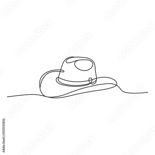 Fototapeta Cowboy hat continuous single line drawing vector illustration Sun Hat one Line Icon, Straw hat isolated on white background, Easter