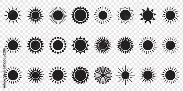 Obraz Sun icon set. Vector flat design. Collection of sun stars for use in as logo or weather icon. Yellow suns circles, bright natural lighting objects.