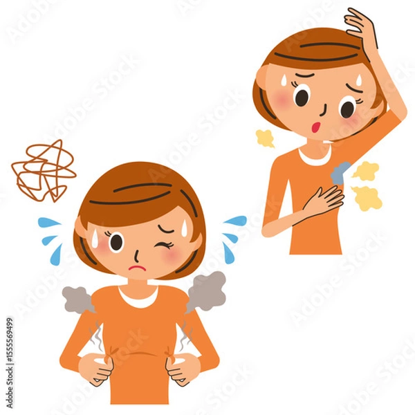 Obraz 女性の脇汗や匂いに悩むイラスト