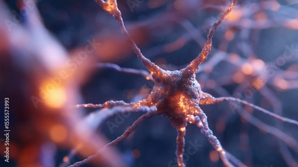 Obraz Electrically Active Neuron Network Firing Synapses – High-Detail Brain Connectivity Visualization
