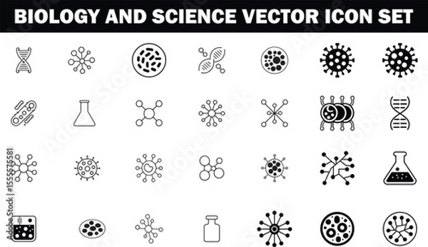 Obraz  Bacteria, Virus, DNA, Molecule, Cells, Neurons, Blood Cells, Stem Cells, Chromosomes, Leukocyte, Erythrocyte, Thrombocyte, Medical, Laboratory Biology and Science vector illustration icon set