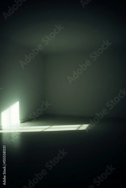 Fototapeta Empty corner with a glowing window casting shadows on the floor space