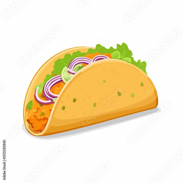 Obraz Vector illustration of a delicious taco with meat, lettuce, and onion. A classic icon of traditional Mexican cuisine.