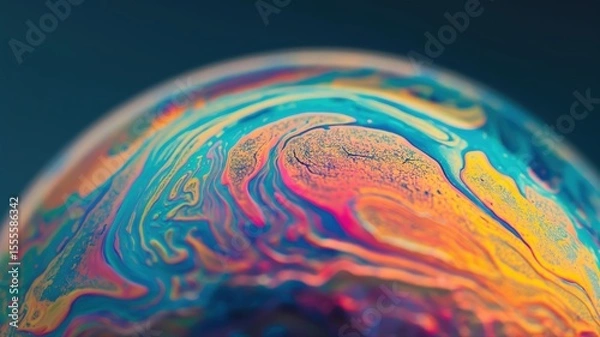 Fototapeta Colorful abstract pattern on soap bubble with vibrant swirls and bright hues reflecting light in artistic background