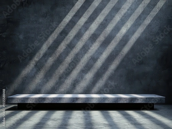Fototapeta Minimalist Display Shelf with Unique Lighting Effects on Dark Textured Background