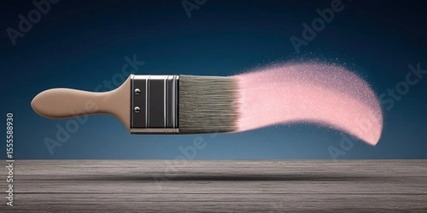 Fototapeta Creative brush painting with pink powder on a dark background for artistic concepts