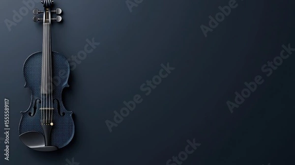 Fototapeta Elegant Black Violin with Rich Detail Set Against a Deep Blue Background for Creative Projects