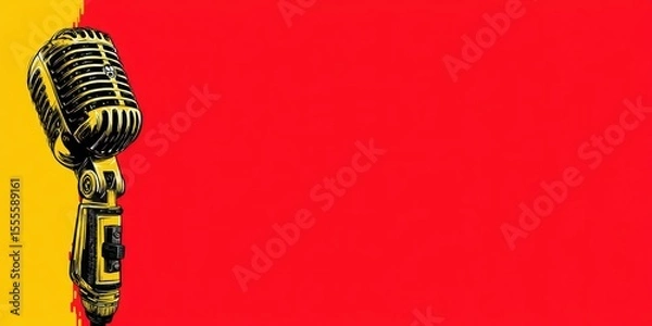 Fototapeta Vintage Microphone on Bold Red Background for Music and Entertainment Themes