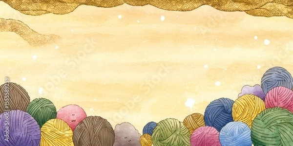 Fototapeta Colorful Yarn Balls with Soft Clouds and Gentle Background in Pastel Tones